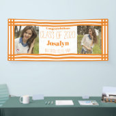 Oranje wit Geometric Two Photos Afstuderen Spandoek (Beurs)