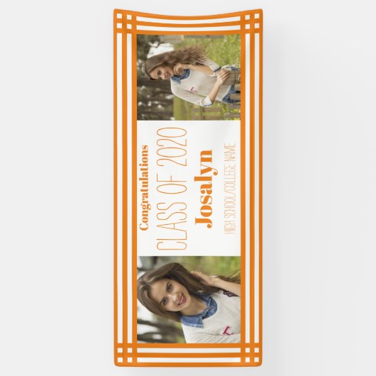 Oranje wit Geometric Two Photos Afstuderen Spandoek (Verticaal)