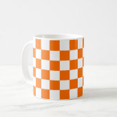Oranje wit geruit controlepatroon koffiemok (Voorkant links)