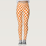 Oranje wit geruit controlepatroon leggings<br><div class="desc">Sinaasappel en Wit Check Geruit Geometrische Vierkantjes Patroonontwerp</div>
