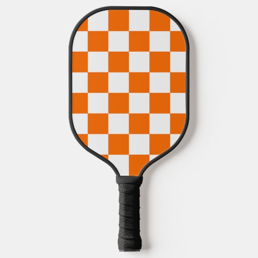 Oranje wit geruit controlepatroon pickleball paddle (Voorkant)