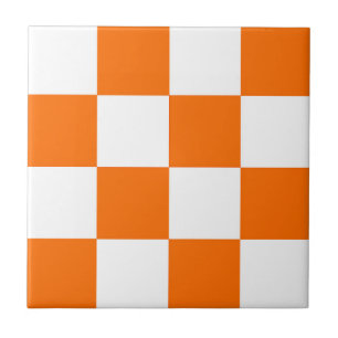 Oranje wit geruit controlepatroon tegeltje