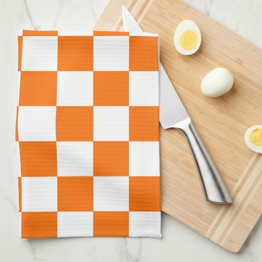 Oranje wit geruit controlepatroon theedoek (Quarter Fold)