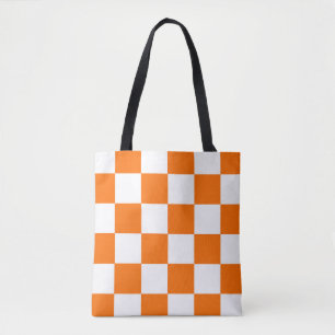 Oranje wit geruit controlepatroon tote bag