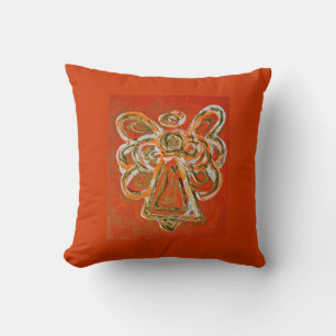 Oranje, wit, gouden engel decoratief Sierkussen
