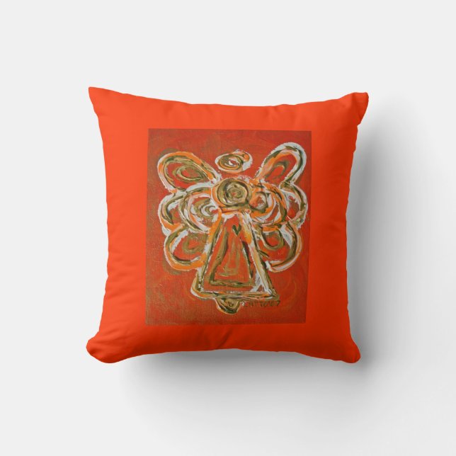 Oranje, wit, gouden engel decoratief Sierkussen (Voorkant)