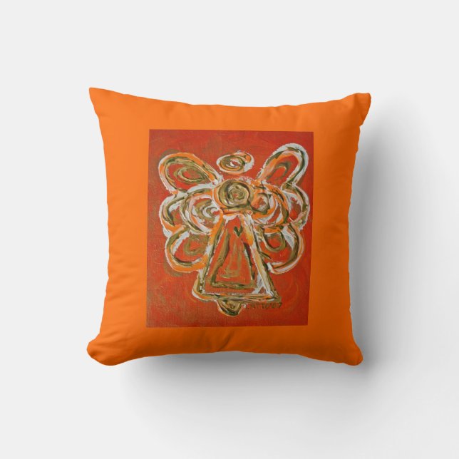 Oranje, wit, gouden engel decoratief Sierkussen (Voorkant)