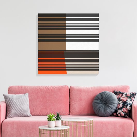 Oranje wit grijs strips kunstpatroon Canvas Afdruk (Insitu (Woonkamer))