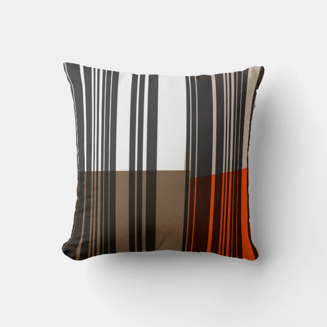  Oranje wit grijs strips kunstpatroon Kussen (Voorkant)