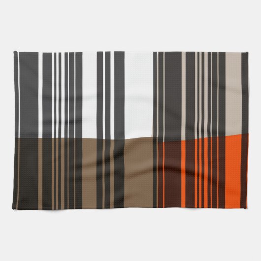 Oranje wit grijs strips kunstpatroon Theedoek (Horizontaal)