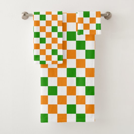 Oranje Wit Groen Geruit Patroonontwerp Bad Handdoek (Insitu)