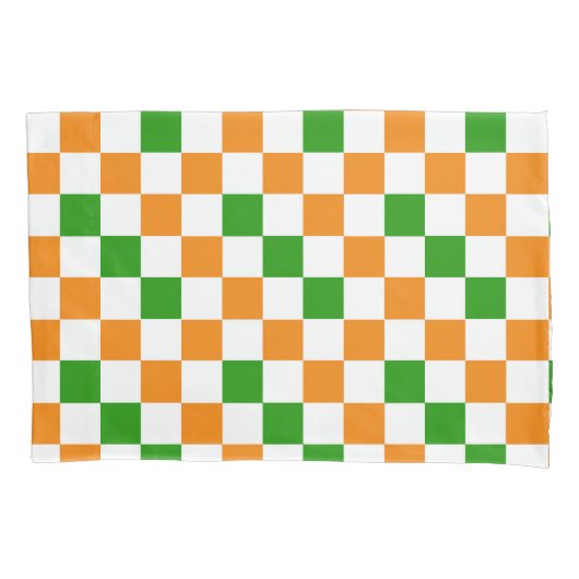 Oranje Wit Groen Geruit Patroonontwerp Kussensloop (Voorkant)