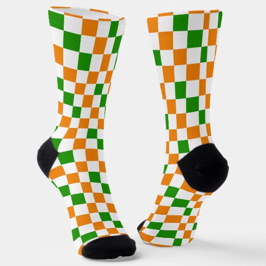 Oranje Wit Groen Geruit Patroonontwerp Sokken (Gebogen)