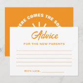 Oranje wit hier komt het Son Sun Baby shower Advieskaart (Voorkant / Achterkant)