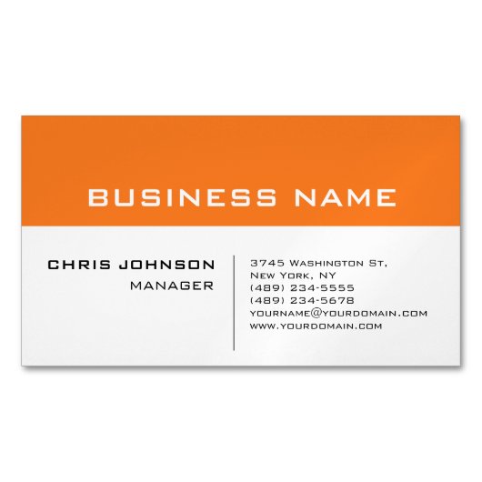 Oranje wit modern minimalistisch magnetisch visitekaartje (Voorkant)