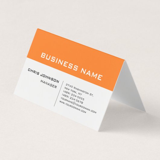 Oranje wit modern minimalistisch visitekaartje (Voorkant)