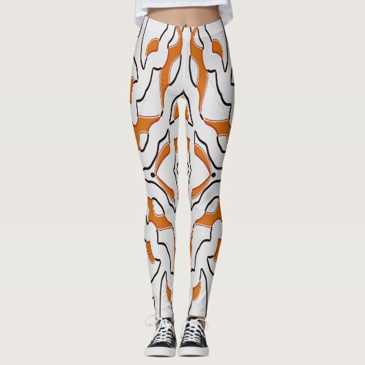 Oranje & wit naadloos "Ratti_Creative_Arts" Leggings (Voorkant)