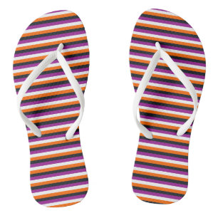 Oranje, Wit, Paars en Zwart Vintage Strepen Teenslippers