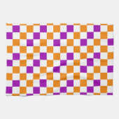 Oranje Wit Paars Geruit Patroonontwerp Theedoek (Horizontaal)