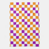 Oranje Wit Paars Geruit Patroonontwerp Theedoek (Verticaal)
