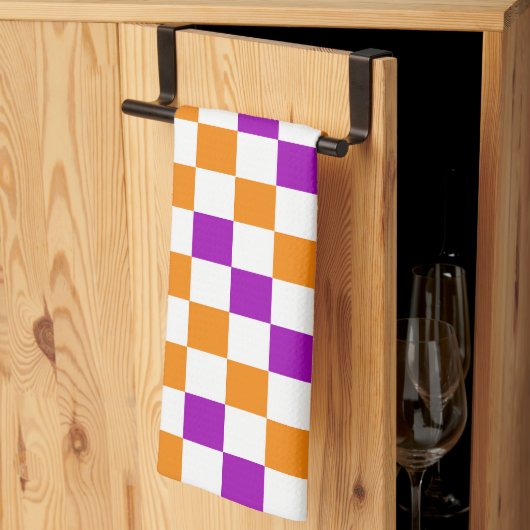 Oranje Wit Paars Geruit Patroonontwerp Theedoek (Derde Gevouwen)