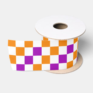 Oranje Wit Paarse Geruite Ontwerp Satijnen Lint
