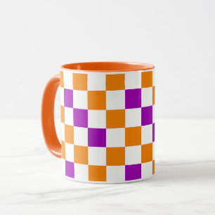 Oranje Wit Paarse Geruite Patroon Ontwerp  Mok