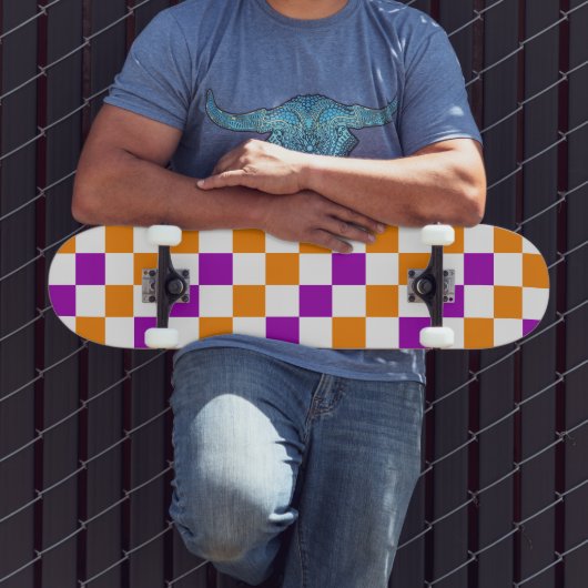 Oranje Wit Paarse Geruite Patroon Ontwerp Persoonlijk Skateboard (Buiten 3)