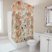 Oranje wit patroon van grafische bloemen douchegordijn (In situ)