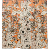 Oranje wit patroon van grafische bloemen douchegordijn (Voorkant)