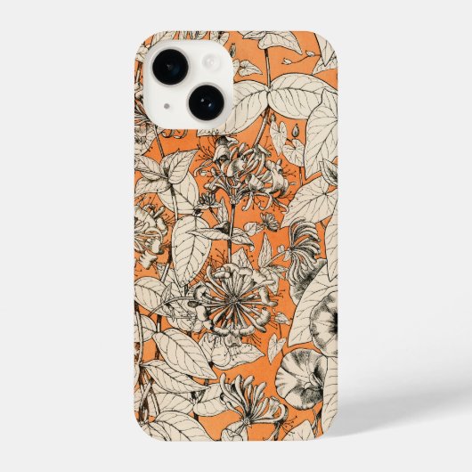Oranje wit patroon van grafische bloemen iPhone hoesje (Achterkant)
