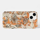 Oranje wit patroon van grafische bloemen iPhone hoesje (Achterkant horizontaal)