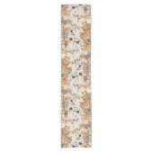 Oranje wit patroon van grafische bloemen korte tafelloper (Voorkant)