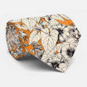 Oranje wit patroon van grafische bloemen stropdas (Opgerold)