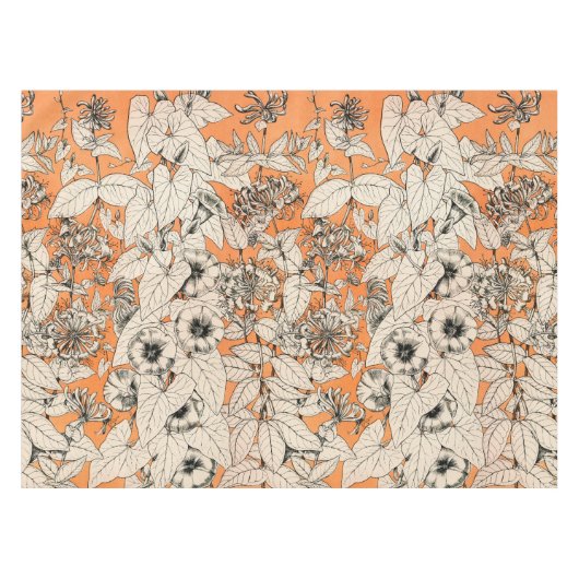 Oranje wit patroon van grafische bloemen tafelkleed (Voorkant (Horizontaal))