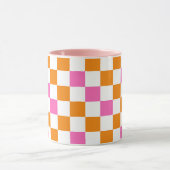 Oranje Wit Roze Geruit Patroonontwerp  Mok (Midden)