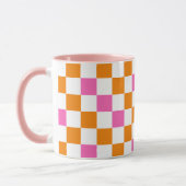 Oranje Wit Roze Geruit Patroonontwerp  Mok (Links)