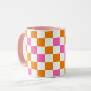 Oranje Wit Roze Geruit Patroonontwerp Mok