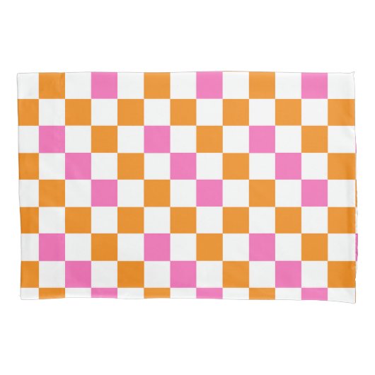 Oranje Wit Roze Geruite Patroon Ontwerp Kussensloop (Voorkant)