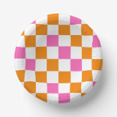Oranje Wit Roze Geruite Patroon Ontwerp  Papieren Kommen (Voorkant)