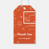 Oranje wit ruimtescherm thema Birthday Cadeaulabel (Voorkant)