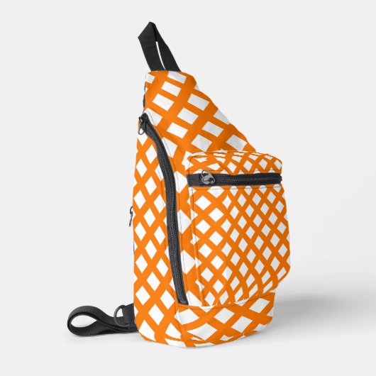 Oranje Wit Schacherdiamantpatroon Sling Bag (Linkerhoek)