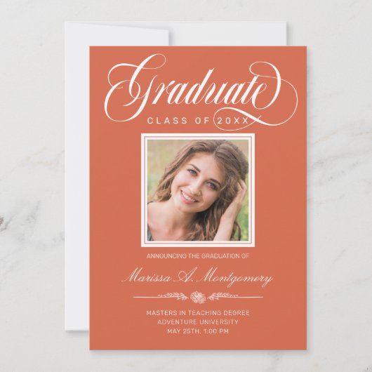 Oranje wit script twee fotografie van het college aankondiging (Voorkant)