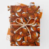 Oranje wit sportteam kleuren basketbal cadeaus inpakpapier vel (In situ)