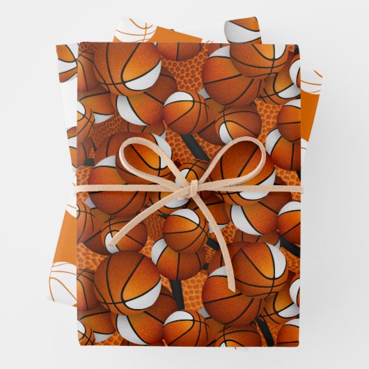 Oranje wit sportteam kleuren basketbal cadeaus inpakpapier vel (In situ)