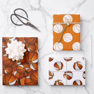 Oranje wit sportteam kleuren basketbal cadeaus inpakpapier vel