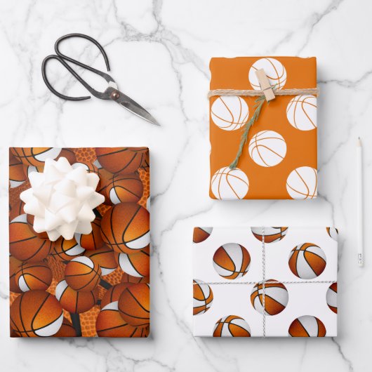Oranje wit sportteam kleuren basketbal cadeaus inpakpapier vel (Voorkant)