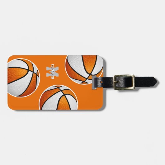 oranje wit team kleuren aangepaste basketbal bagagelabel (Voorkant horizontaal)