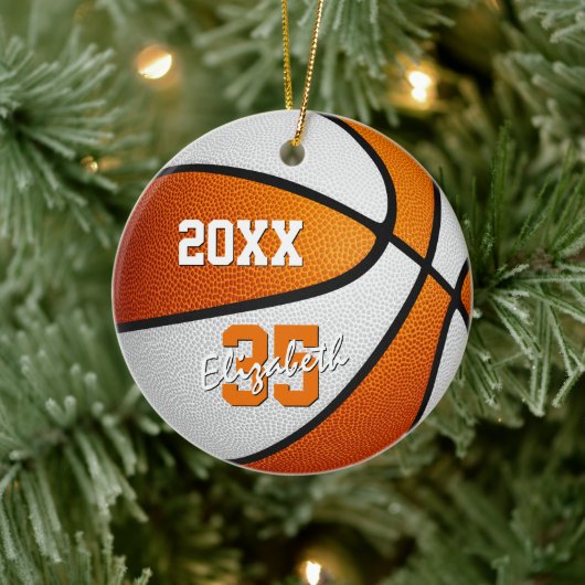 oranje wit team kleuren jongens basketbal keramisch ornament (Boom)