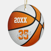 oranje wit team kleuren jongens basketbal keramisch ornament (Links)